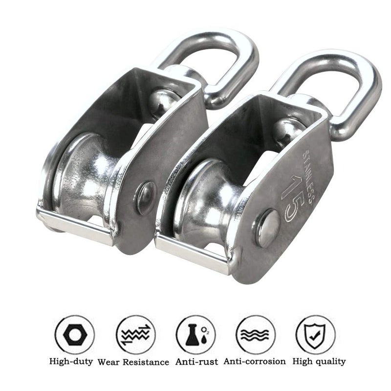 AUHOKY 12Pcs Single Pulley Block (M15), AUHOKY 304 Stainless Steel Hanging Wire Towing Wheel, Swivel Lifting Wire Rope Cable Pulley Roller, Max-Load 35kg/77lbs - Image 2